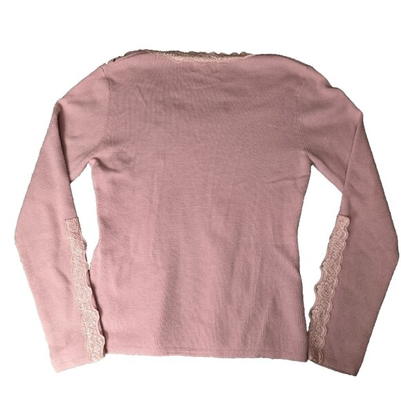 VINTAGE Saint André Italy Pink Wool Blend Sweater Lace Faux Fur Beads Sequin S/M - Picture 2 of 8